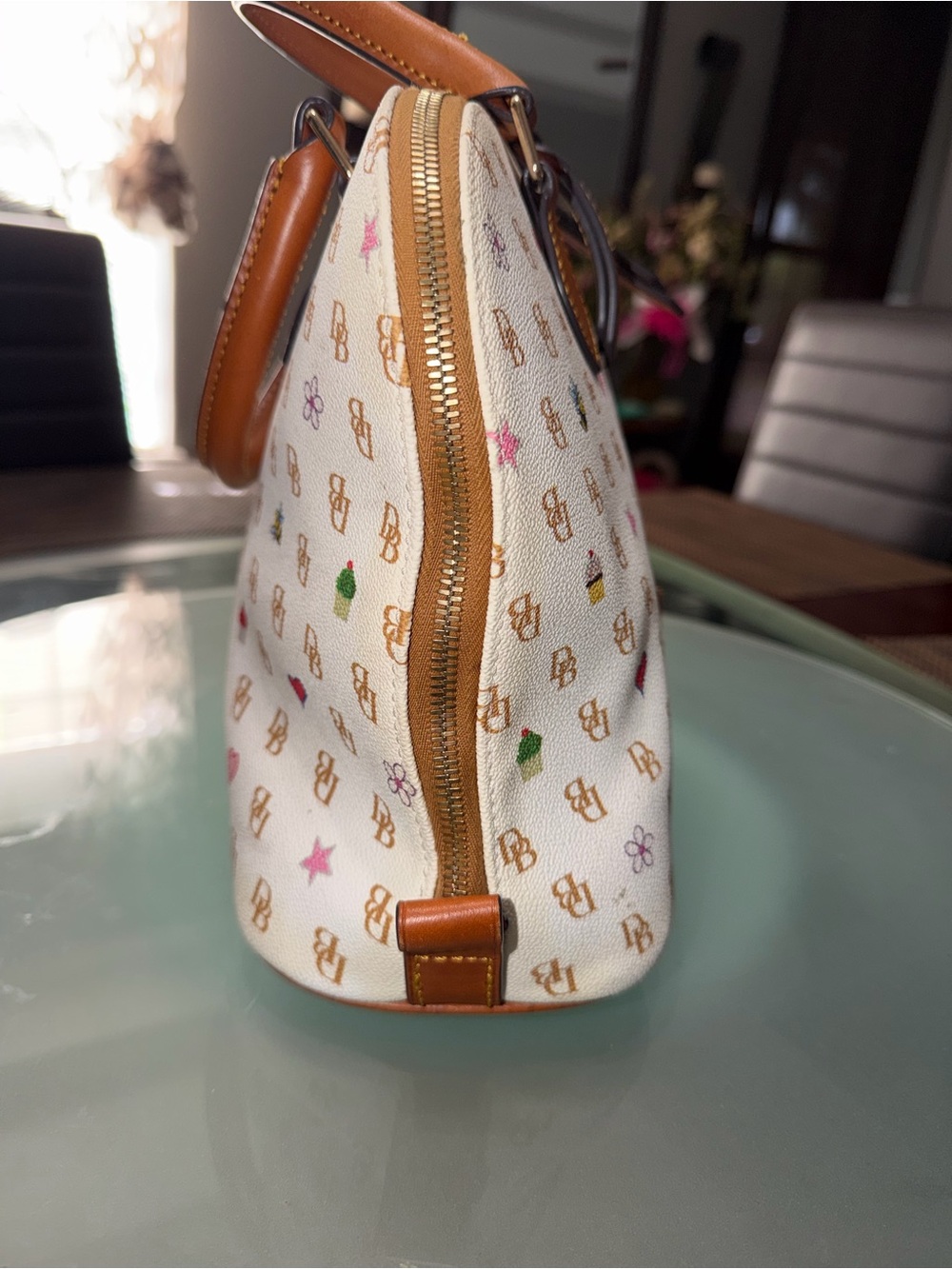 Dooney & Bourke White Satchel with Tan Trim and Multicolor Accents - Picture 11 of 11